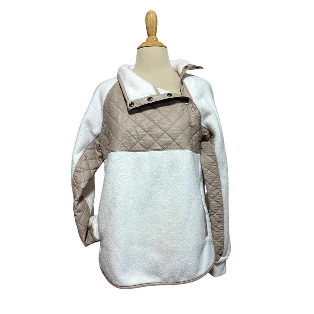 Abercrombie & Fitch Women Small Beige Cream Pullover Sweatshirt Snap Collar